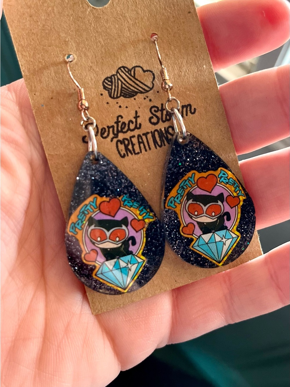 Handmade Catwoman Inspired Resin Earrings